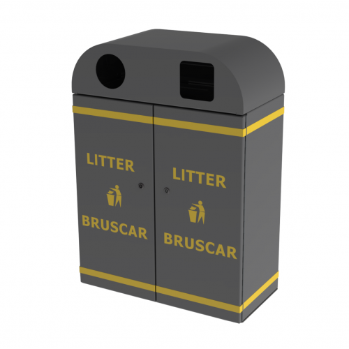 K2 Double Litter Bin with dual compartments for litter and recycling